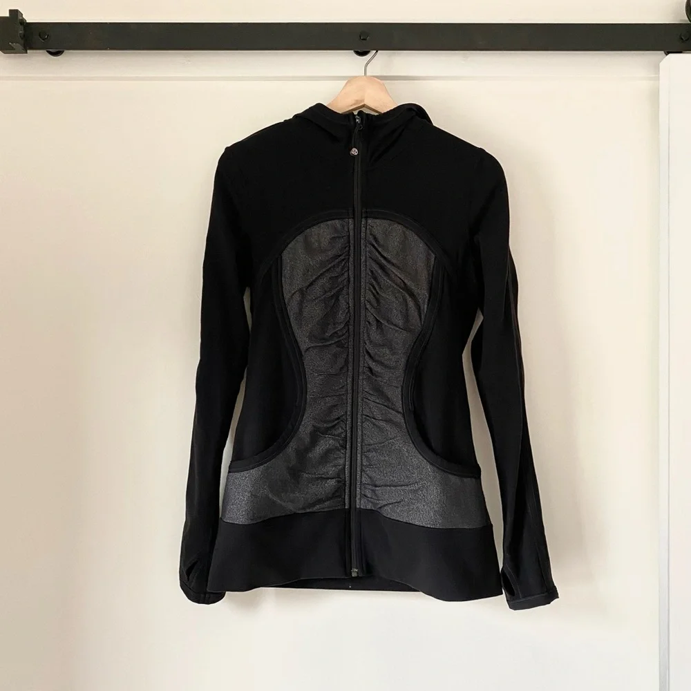 Lululemon Black and Grey Hooded Zip Up Workout Jacket
